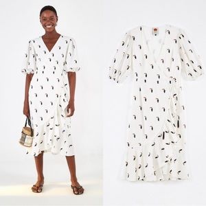Farm Rio Toucan Embroidered Wrap Midi Dress